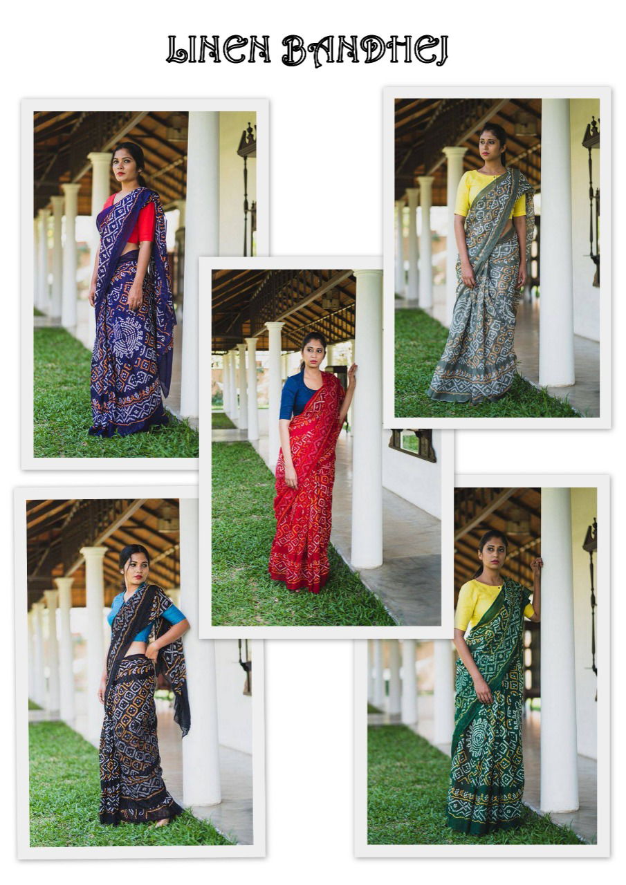 Sc Linen Regular Wear Bandhej Print Latest Saree Collection 